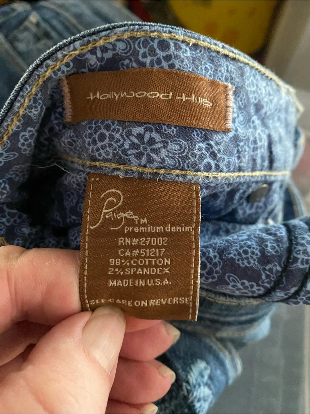 Paige Jeans 32 Hollywood Hills Stretch Blue Denim Flare Leg 14 Embroidered